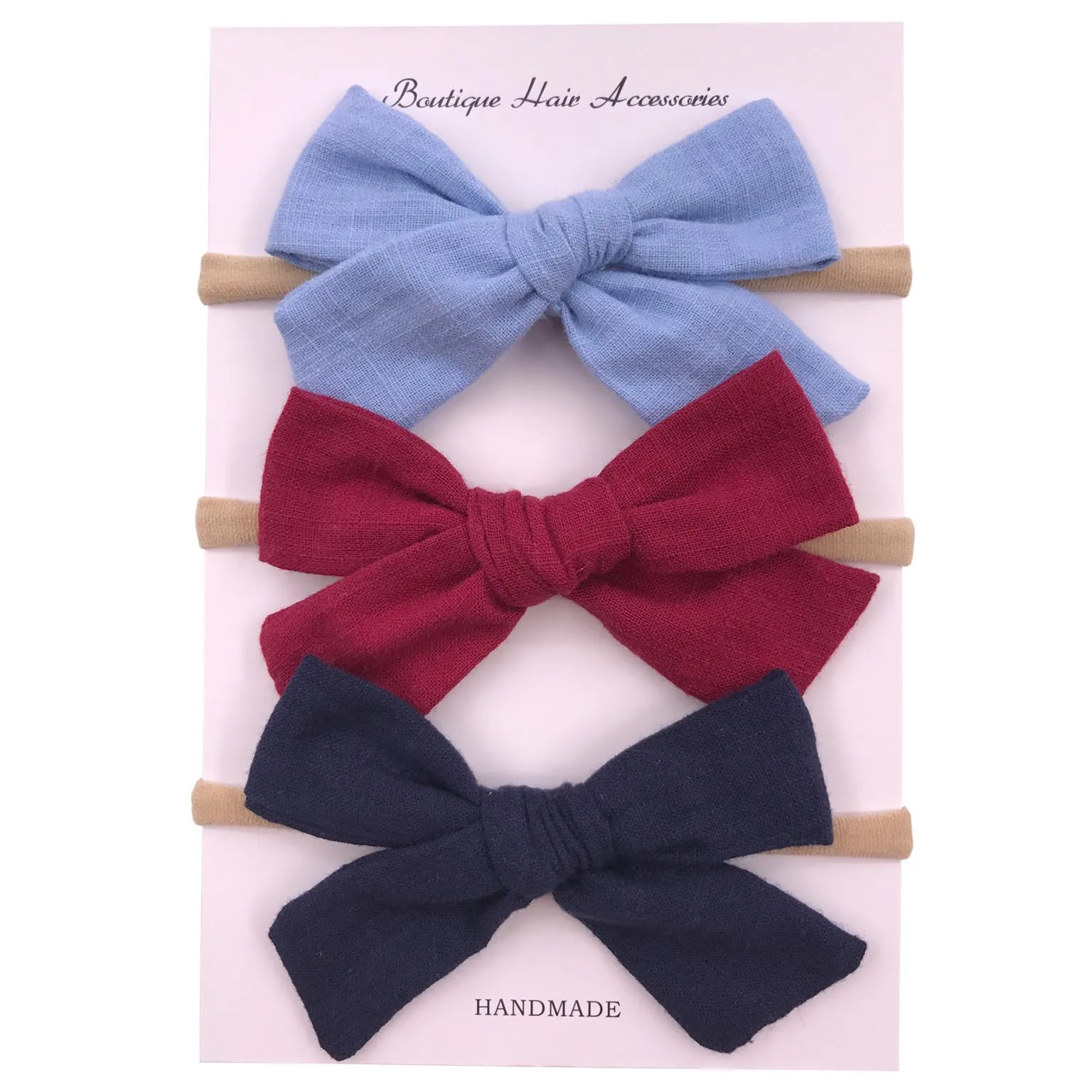 Set 3 with headband 3 шт./партия, 4 дюймовые хлопковые льняные повязки на голову, бант из нейлона, заколки для волос с бантом для школьниц, Детские аксессуары для волос для девочек - Цвет: Set 3 with headband