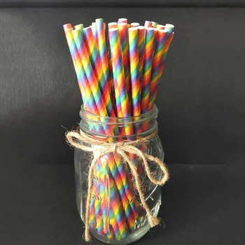 

100PCS Disposable Drinking Straws Rainbow Stripe Drinking Paper Straw For Wedding Children Birthday Party Supplies Decorations