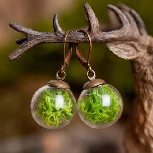 Real moss handmade earrings glass vial earrings nature green moss earrings 