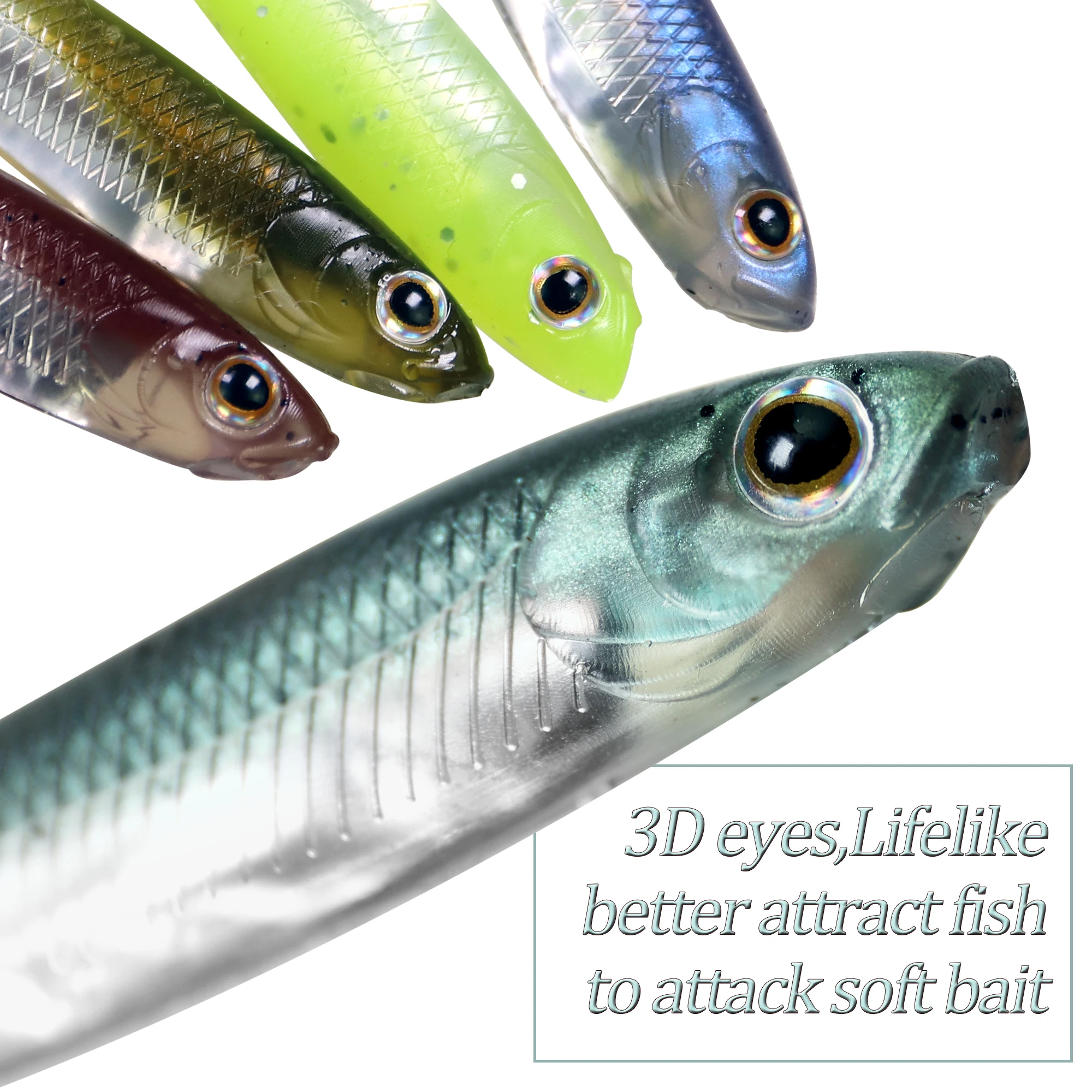 QualyQualy 6pcs/bag Fishing Soft Lures Shad Worm 8cm 2.8g Fishing Swimbaits Soft Silicone Lure For Bass Fishing