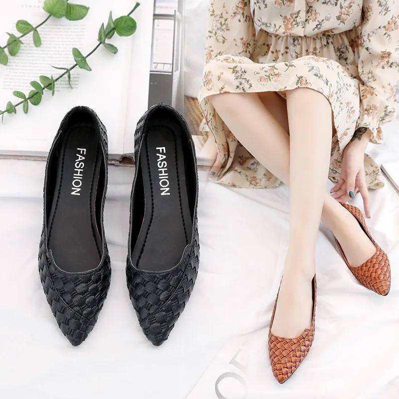 

2018 New Style Shoes Women's Pointed Toe Flat Top Shoes Shallow Mouth Shoes for Four Seasons Versatile Casual Shoes Anti-slip Mo