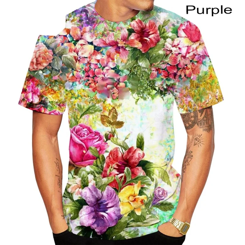 

2021 Summer Fashion Flower 3D Printing Casual T-shirt Hip-hop Harajuku Unisex T-shirt
