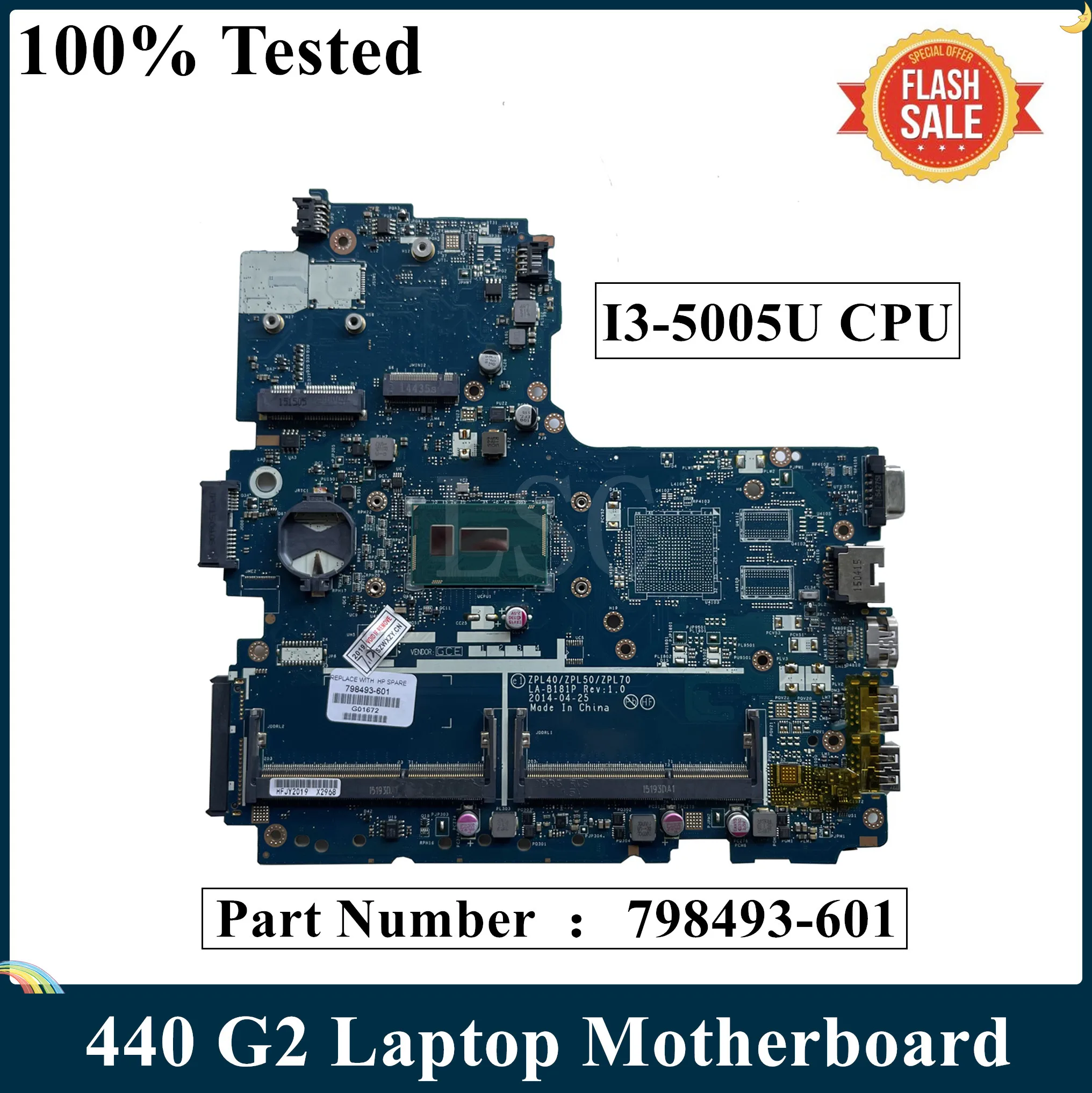 LSC For HP ProBook 440 G2 Motherboard 798493-001 798493-501 798493-601 LA-B181P I3-5005U CPU Tested | Компьютеры и офис