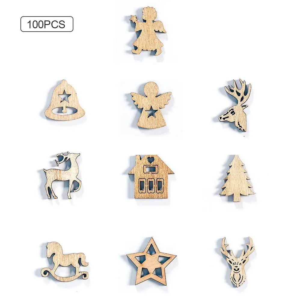 

100pcs Christmas Ornaments Snowflake Santa Boots Bell Christmas Tree Hanging Wood Decoration Party Christmas Decoration Pendants