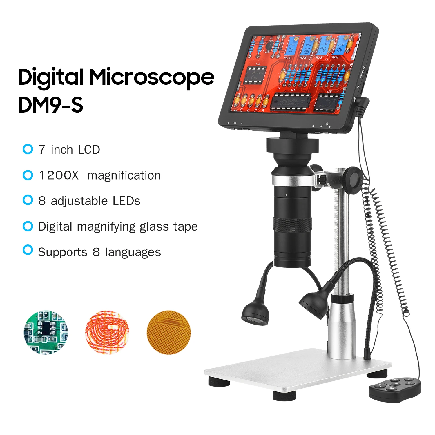 Multifunction 1200X Electronic Microscope 1080FHD 7" LCD Screen Digital Video 