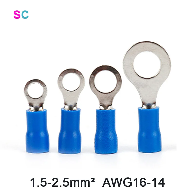 

Cold Terminal 100pcs/bag Electrical Pre-insulated Wire Cable Crimp Connector 1.5-2.5mmÂ² AWG16-14 RV2 Series End Ferrules