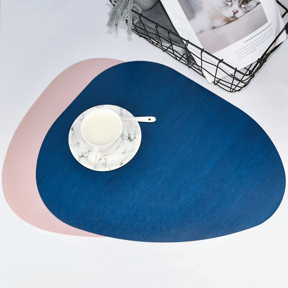 

Leather Placemat Pink Blue Dining Table Mat Oval Heat Insulation Non-Slip Bowl Pad Coffee Milk Tea Drink Coasters Home Decor 1PC