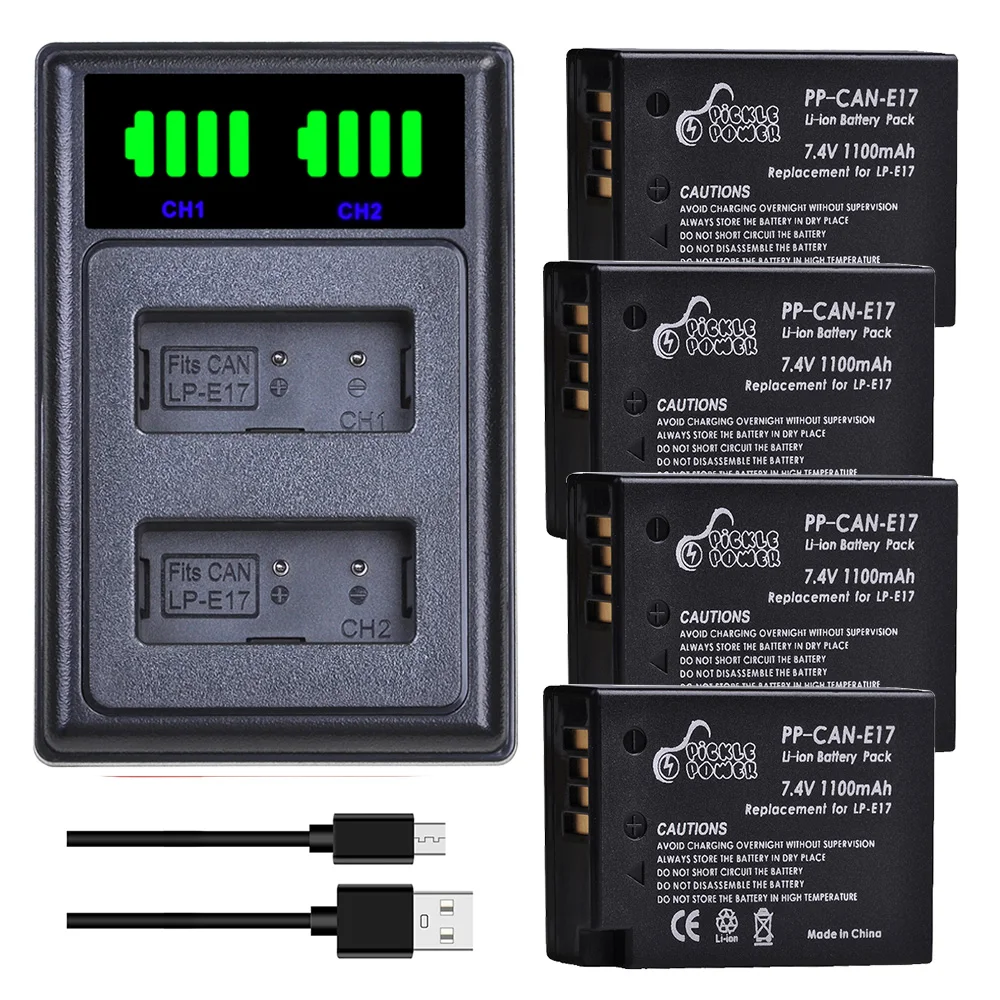 

1100mAh LP-E17 LPE17 Battery+LED USB Dual Charger with Type C Port for Canon EOS M3 M5 750D 760D T6i T6s 8000D Kiss X8i