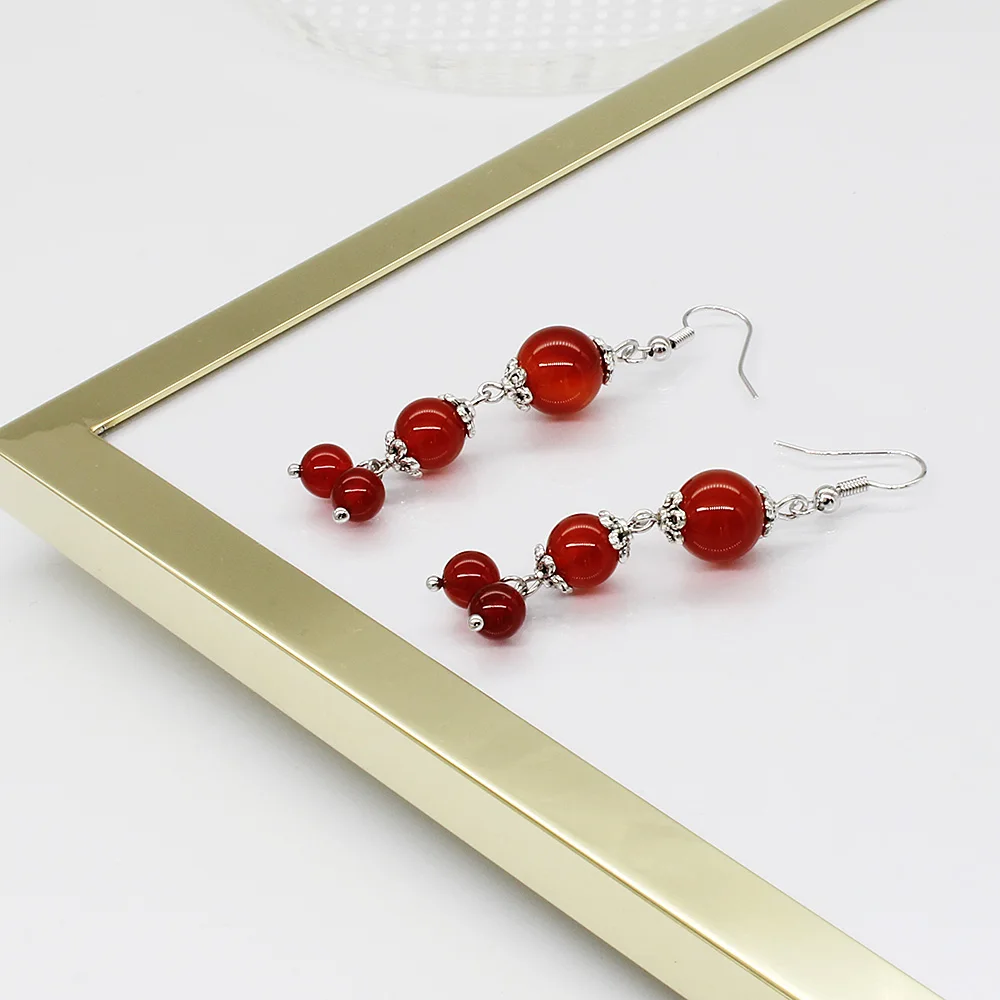 

SHELA Natural Semi-Precious Stone Creative Drop Earrings for Women White Red Carnelian Fashion Jewelry Dangle Pendientes