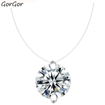 

GorGor Necklace Women 925 Sterling Pattern Shell Beads Zircon Pendant Transparent Fishing Line Simplicity Exquisite Jewelry A673