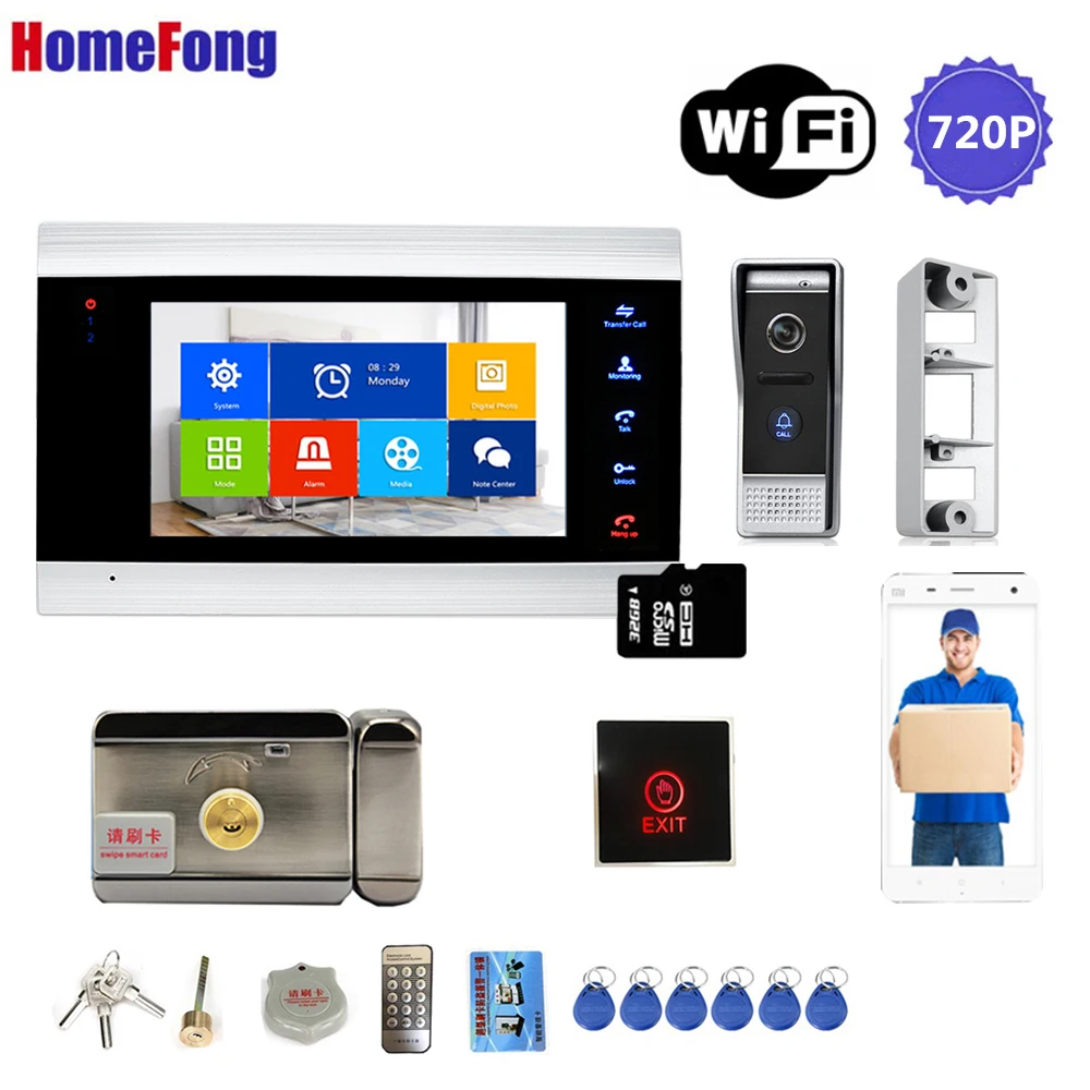 Видеодомофон Homefong Wi Fi видеодомофон с замком AHD720P запись движения звонок домашняя