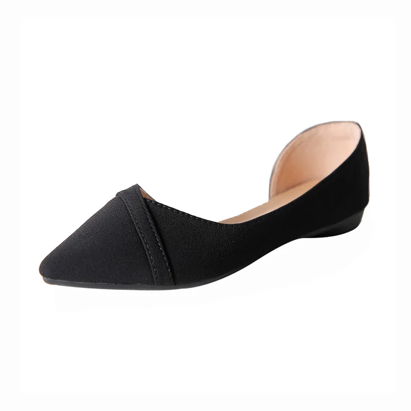 รูปสินค้า รองเท้าส้นแบนผู้หญิง หนังนิ่ม Pointed Toe สีชมพู ดำ ไซส์ 33-44