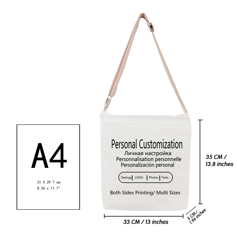 Custom Tote Handbag Add Your Text Print Crossbody Shoulder Bag Zipper Unisex Fashion Travel Outdoor Canvas Bags