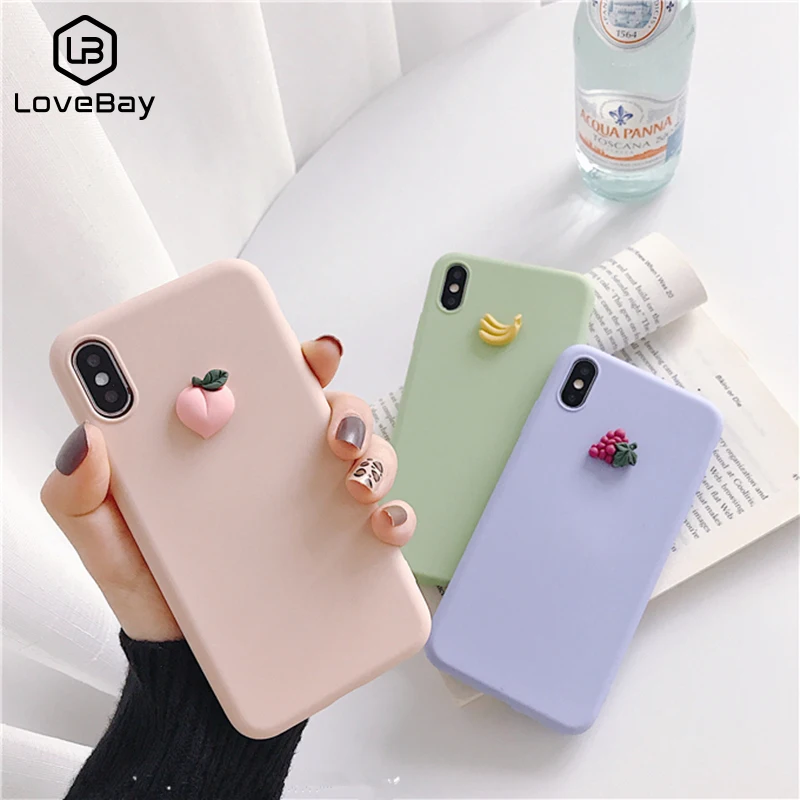 

Lovebay 3D Fruit Banana Peach Silicone Phone Case For iPhone X XR XS MAX 6S 7 8 Plus Lovely Plain Color Soft TPU Back Cover Capa
