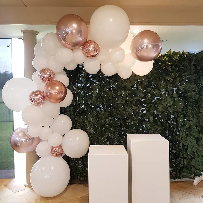 

white latex wedding engagement party decoration balloon garland arch kit rose gold aluminium foil balloons for baby shower