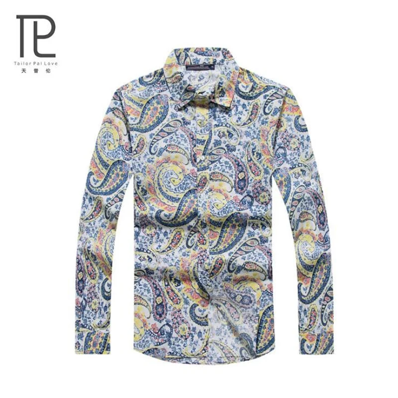 Tailor Pal Love Men Autumn Summer Casual Long Sleeved Shirt Printed with Turn-down Collar Shirt comfortable and soft