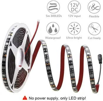 

16.4ft 5050 SMD Black PCB Cool White LED Flexible Strip Ribbon Light 5M 300 LEDs Waterproof IP65 DC 12V for Home Garden Commerci