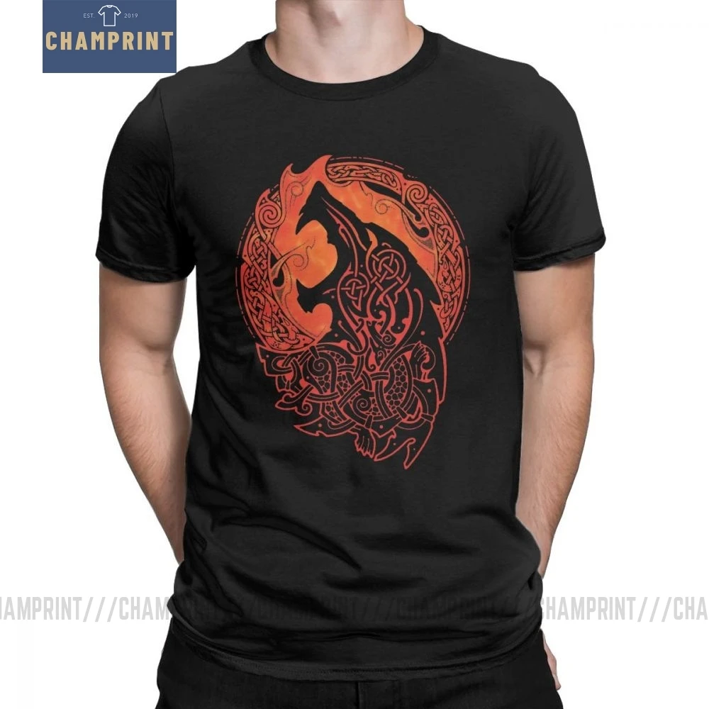 Man's Viking Valhalla Odin Fenrir Loki's Son T-Shirt Funky Crewneck Short Sleeves Tops Pure Cotton Tee Shirt Travel T Shirts | Мужская