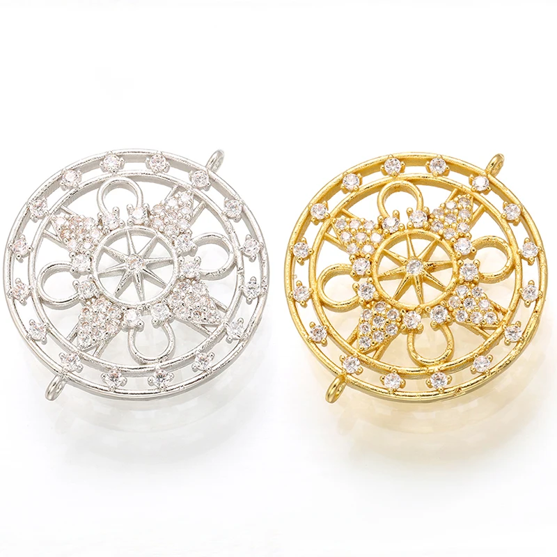 

ZHUKOU 26x30mm gold and silver crystal cutout charms connector for women necklace bracelet jewelry accessories model: VS406