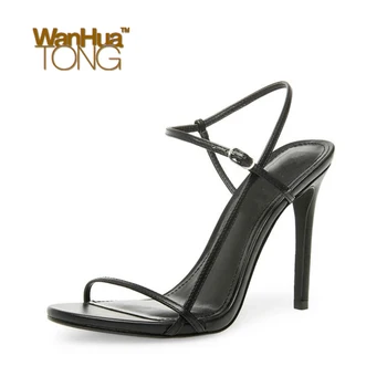 

Wanhuatong Summer Woman Fashion Ankle Strap Buckle Minimalism Sweet Party Solid Colored Heeled Sandals Size43