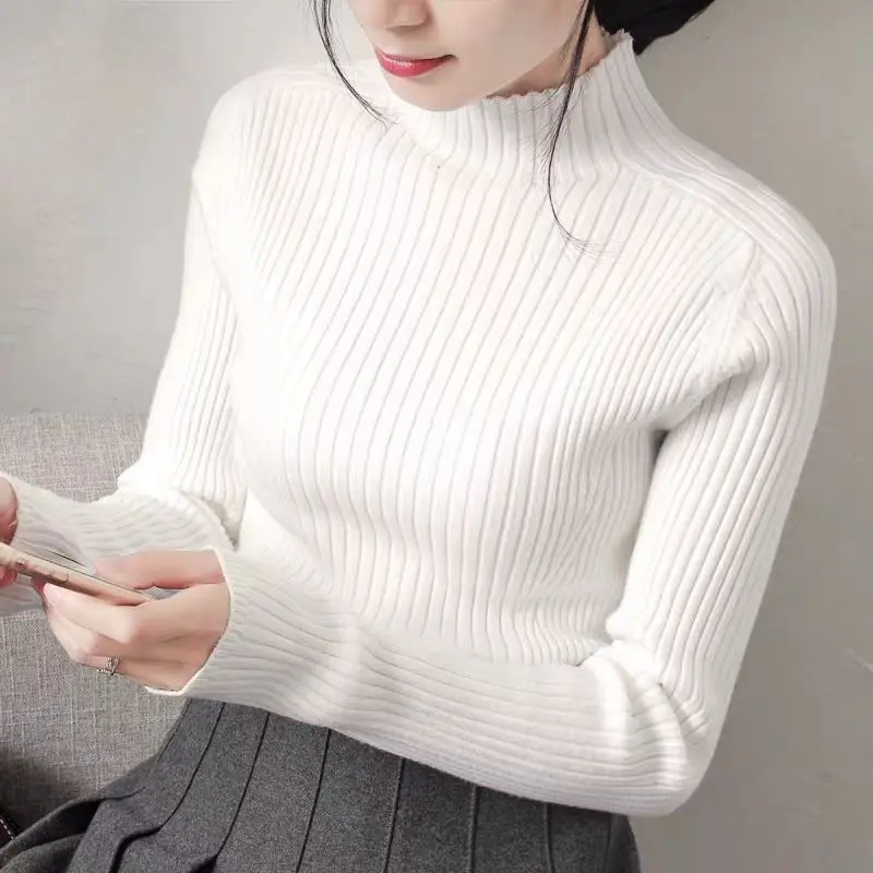 

2020 Spring Autumn Women's Sweater Lady Solid Knitted Sweater Tops Female Long Sleeve Pullover Female Bottoming Casual Sweater