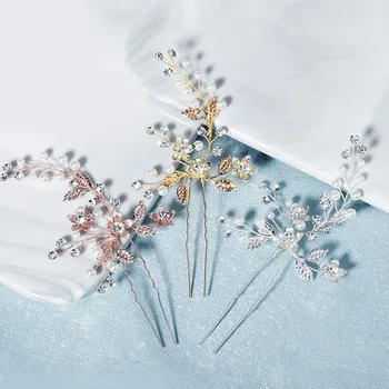 

FORSEVEN 1 Pair Luxury Handmade Rhinestone Hair Pin Pearl Hair Sticks Bride Wedding Headpeice Women Hairpin Hair Jewelry JL