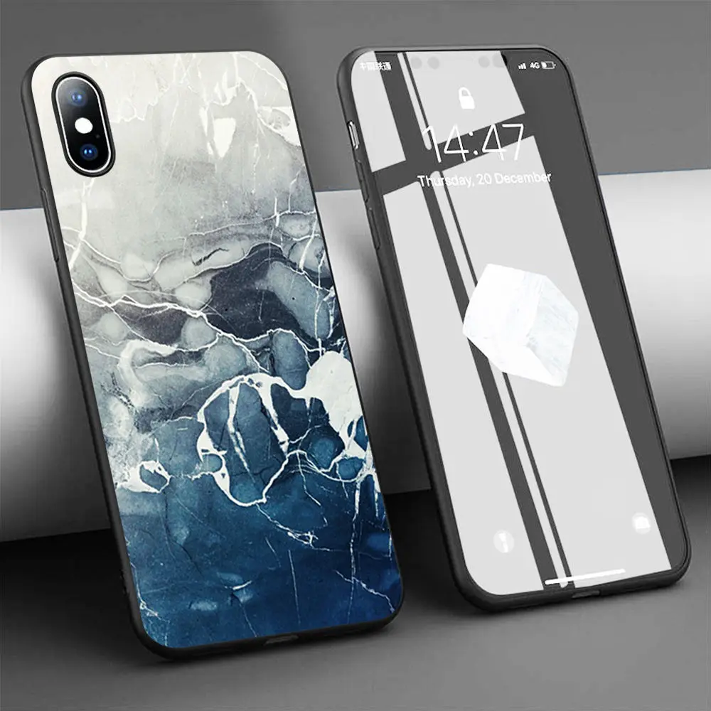 Мягкий силиконовый чехол Coque с синим морским мрамором для телефона iPhone 11 Pro Max X 5S 6
