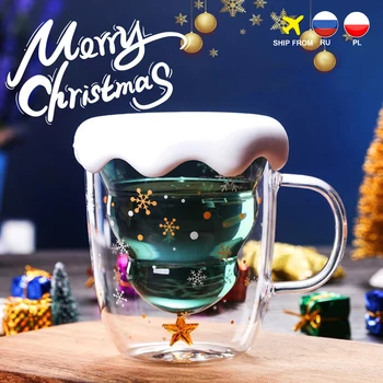 Креативное 3D прозрачное двойное стекло с защитой от ожогов, Рождественская елка, звездная чашка, кофейная чашка, чашка с молочным соком, Дет...