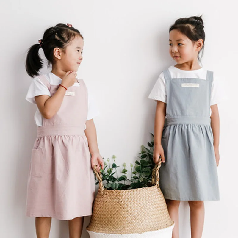 Nordic Cotton Kitchen Apron New Kids Aprons for Woman Solid Color Parent-child Apron Cooking Baking Restaurant Cleaning Tools