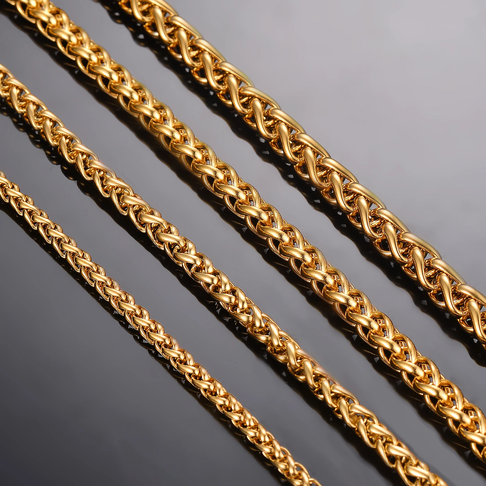 Collana Uomo In Acciaio Inox Placcato Oro 18K, Catena A Grano, Larghezza 5mm O 7mm, Gioiello Lusso