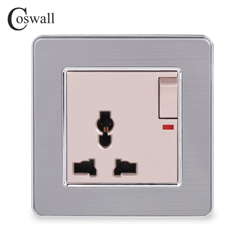 COSWALL панель из нержавеющей стали 13A универсальная переключаемая розетка с неоновой розеткой заземленная с детская защита для двери
