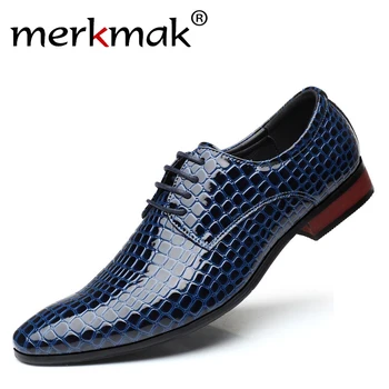 

Merkmak 2020 Spring Men Dress Shoes Fashion Pointed Toe Crocodile Pattern Business Casual Shoes Big Size 47 Party Wedding Shoes