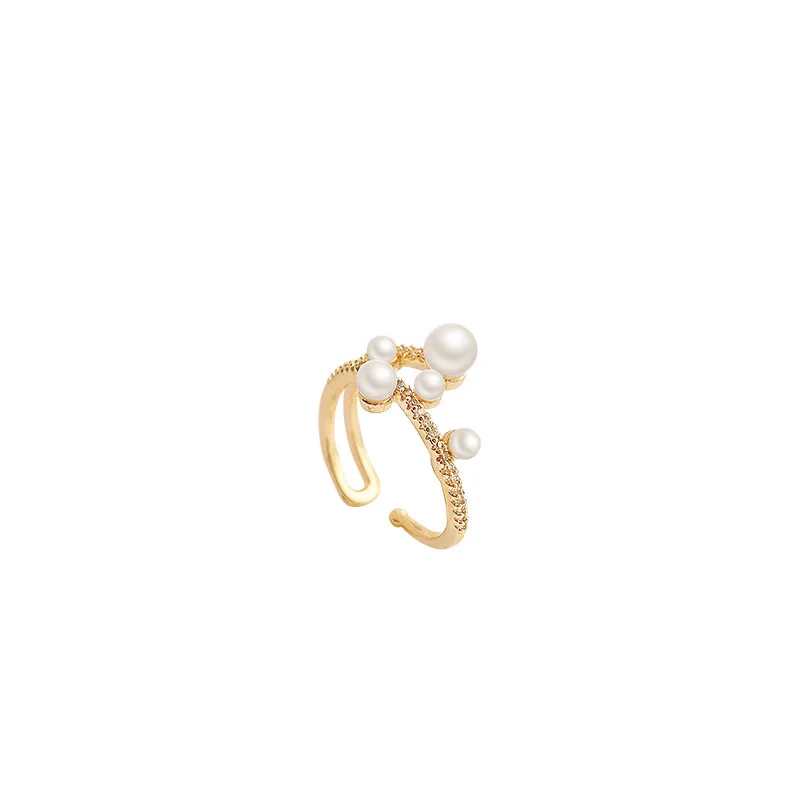 Opening Ring Finger Ring Jewelry Accessories Geometric irregular metal design Luxury pearl Open ring women European Trend jewelry girl gift accessory