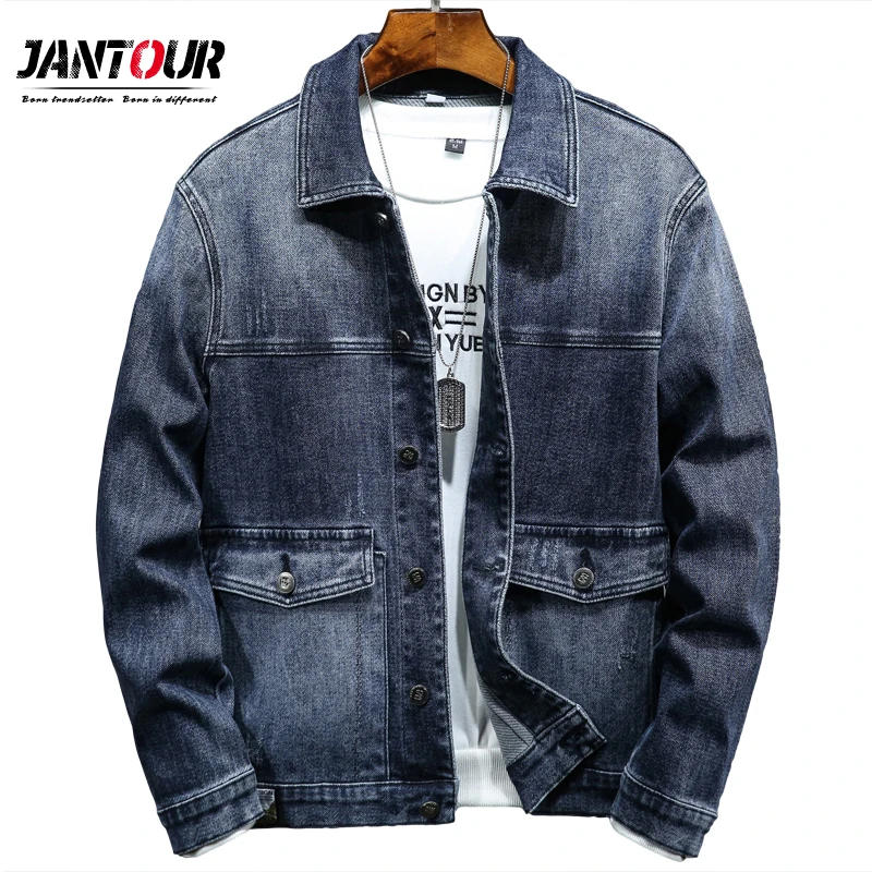 

Jantour 2020 New Autumn Winter Jacket Men Fashion Retro Denim Jacket Thicken Single Breasted Erkekler Ceket Biker Denim Jacket