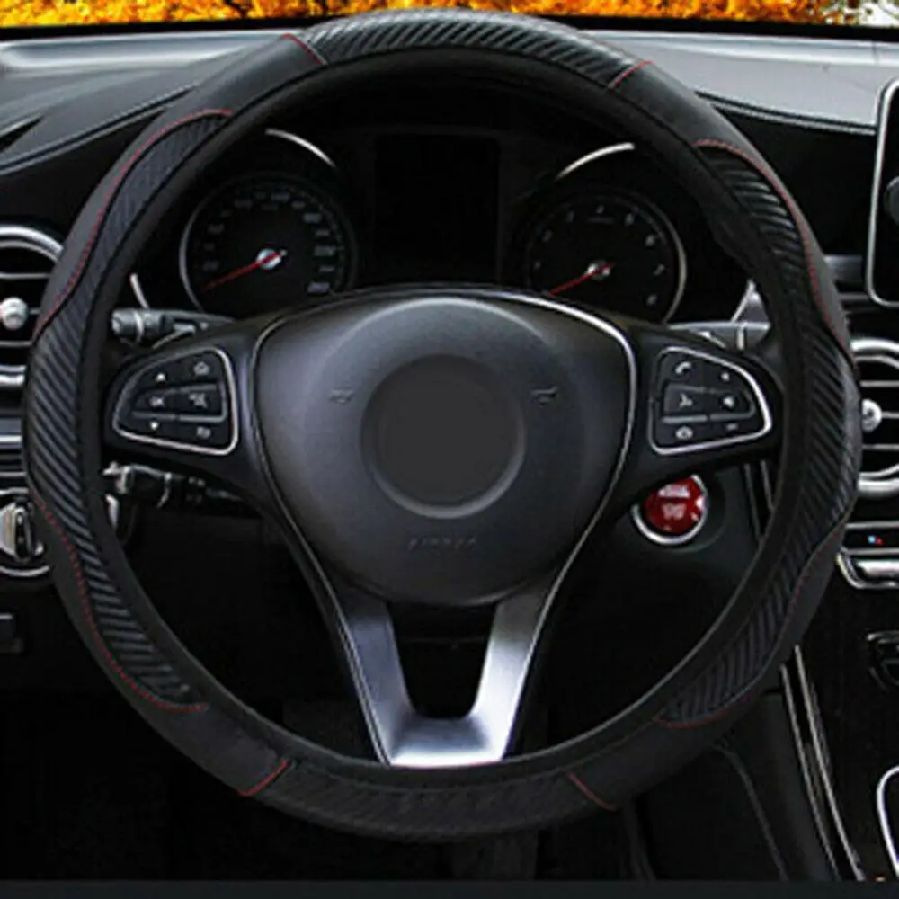 

Car Steering Wheel Cover Protector Carbon Fiber Leather Anti-Slip Auto Steering Wheel Protector Universal Steering Wheel Cover
