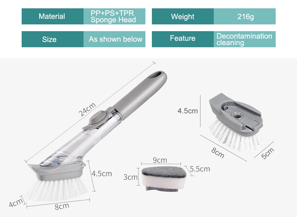Кухонная чистящая щетка для мытья посуды, губка для мытья посуды с дозатором жидкого мыла, кухонный горшок, инструмент для очистки