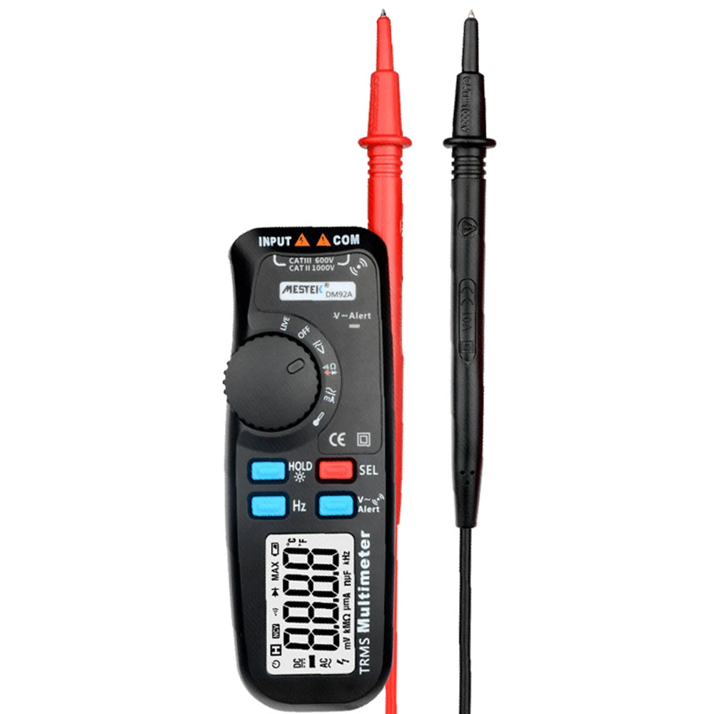 

MESTEK Mini Multimeter Auto Range 6000 Counts One-Handed Operation Anti-burn Pocket Multi Meter Capacitance Temperature Measure