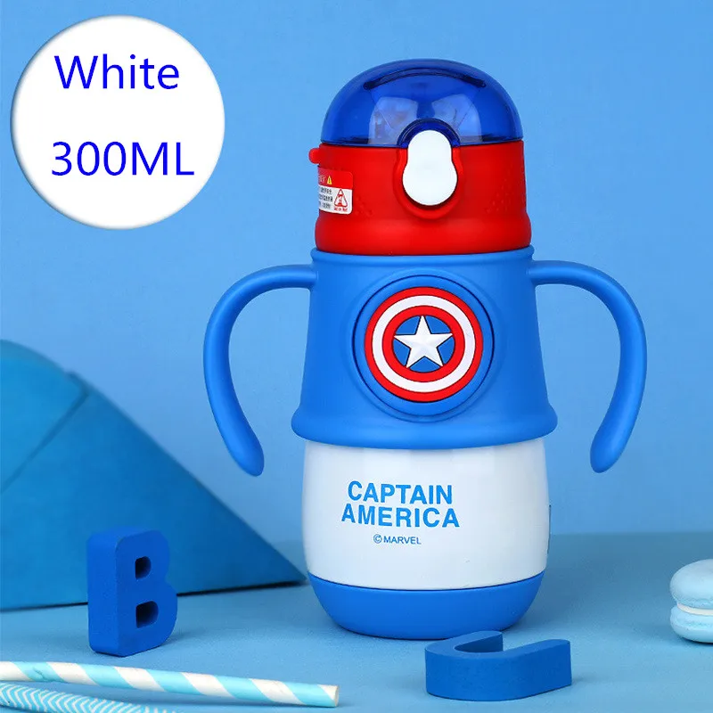 300 мл 360 градусов герметичные детские кружки с соломинкой Marvel Америка капитан из нержавеющей стали детские тренировочные стаканчики для воды бутылки с ручкой - Цвет: White1
