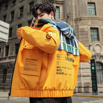 

2019 Autumn Jacket Man Loose bomber hip hop Coat Leisure Time Trend camo Work Clothes Chinese Style Yellow Black