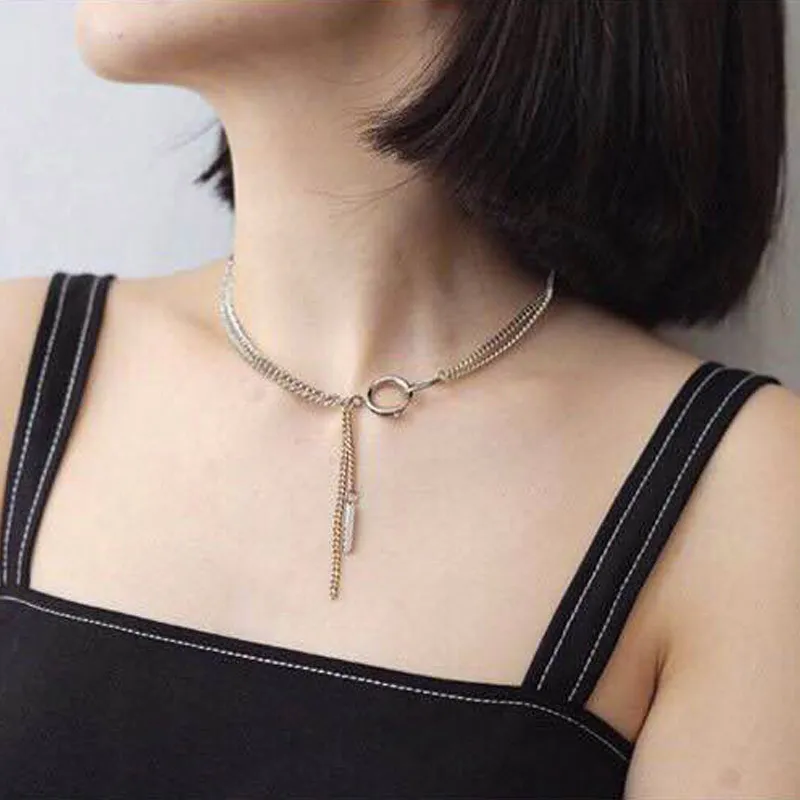 2019 new necklace women's Europe and America simple metal wind Justin gold silver splicing clavicle chain for men women | Украшения и