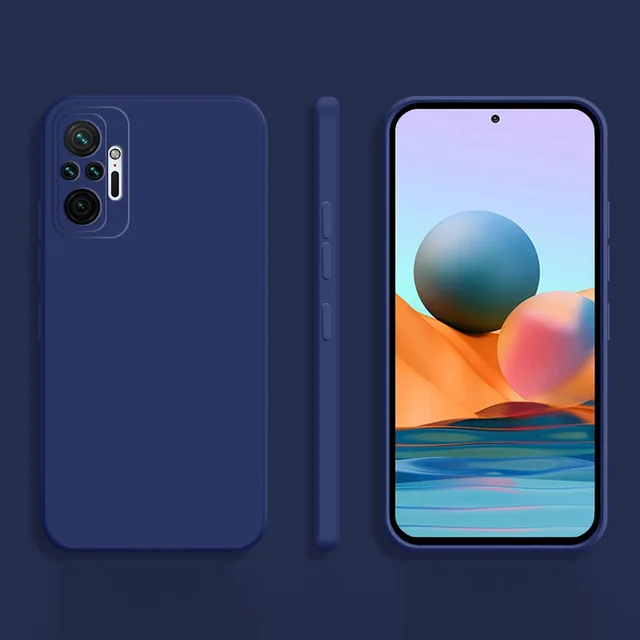 Funda Square Phone Case for Xiaomi Redmi Note 10 Pro Max 10S 10T Original Funda Note10 S T 4G 5G Liquid Silicone Soft Back Cover Blue