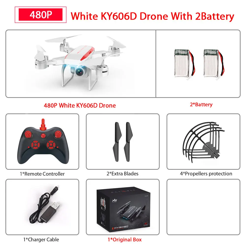 KY606D Дрон с FPV wifi 480P 1080P 4K HD Двойная камера или без камеры Квадрокоптер 20 минут время полета мини Дрон VS SG106 E58 Дрон - Цвет: White 480P 2B