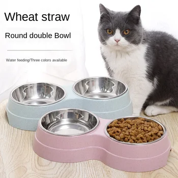 

2-in-1 Double Pet Bowls Dog Food Water Feeder Stainless Steel Pet Drinking Dish Feeder Cat Puppy Feeding Supplies Small Dog Acce