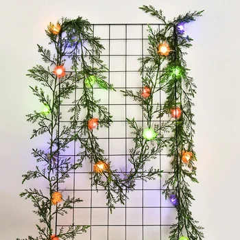 

Solar Light-String Simulation Green Leaf Cane LED Copper String Lights Christmas Decoration Lamp DIY Wreath
