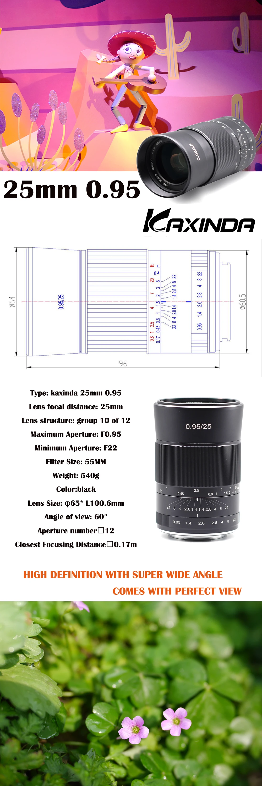 Kaxinda 25 мм f/0,95 стандартный ручной объектив с большой апертурой для Canon sony Fujifilm Olympus Panasonic беззеркальная камера