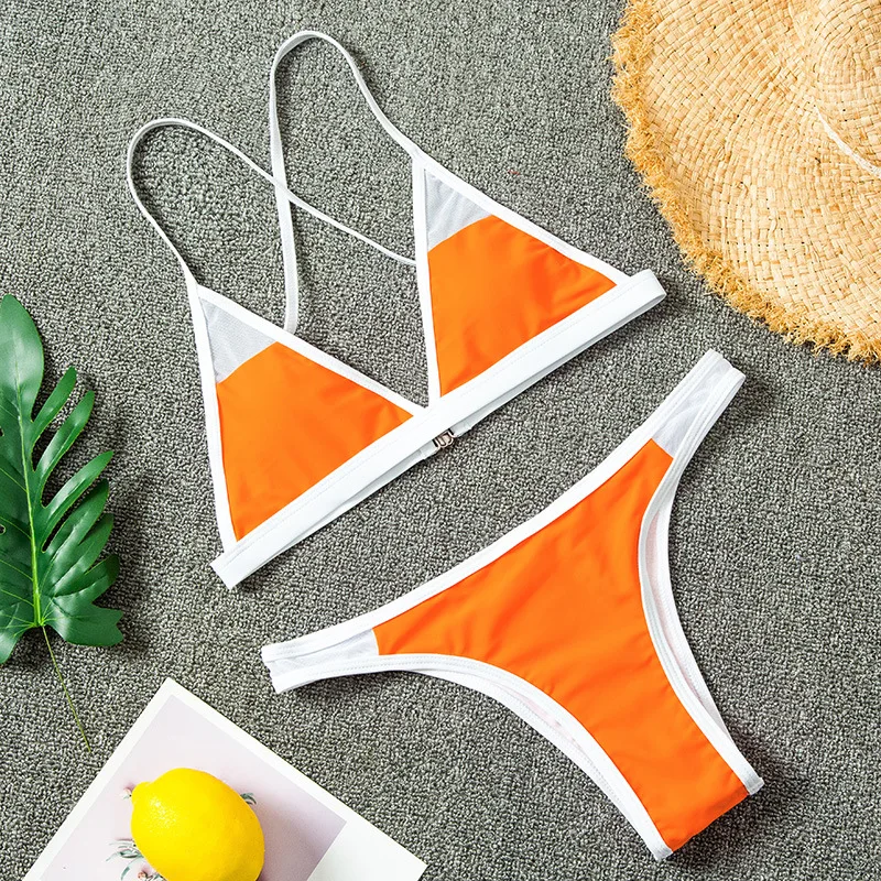 

Sporty Splicing Bikini Push Up Mesh Bikinis Women Thong Swimwear Swimsuit Sexy Bathing Suits Biquini Beach Wear Maillot De Bain