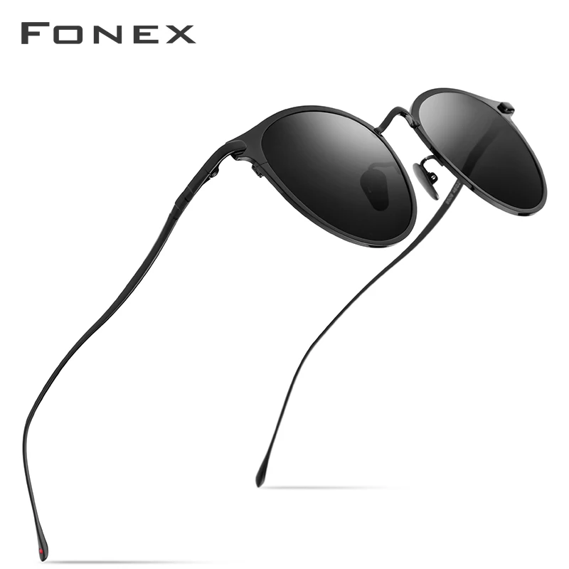 FONEX, мужские солнцезащитные очки из чистого титана, высокое качество, винтажные, круглые, поляризационные, солнцезащитные очки для женщин,, Ретро стиль, UV400, T8509 - Цвет линз: Серый