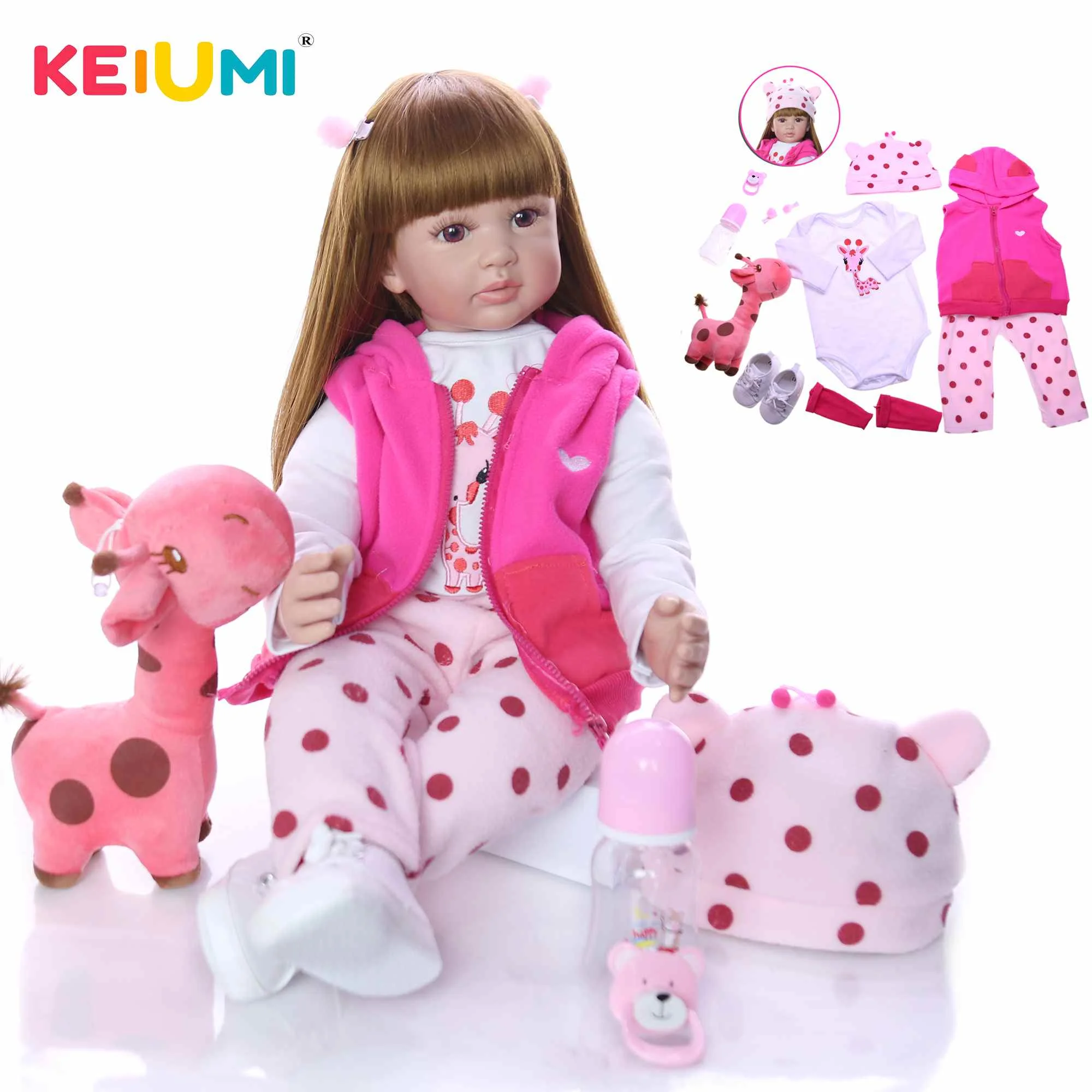 

KEIUMI 60cm Newborn Girl Realistic Reborn Baby Doll Cloth Body 24 Inch Fashion Reborn Boneca Toy For Toddler Birthday Gifts
