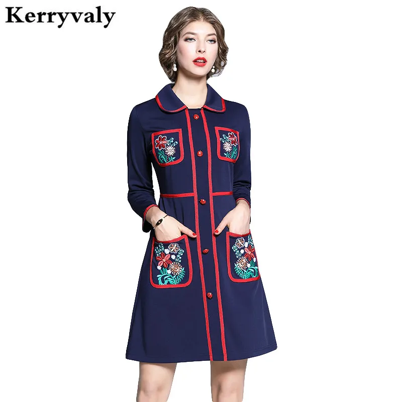 

New Vinntage Long Sleeve Flower Embroidered Dress Zomerjurk Dames 2019 Autumn Ladies Dresses Sukienka Maxi Robe Ete K6816
