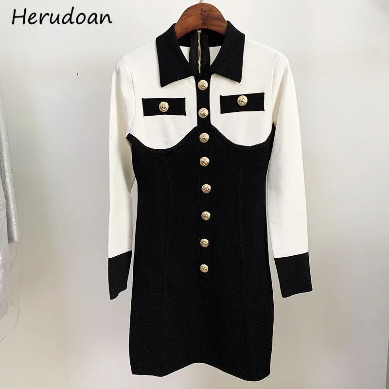 Модное дизайнерское осеннее женское Короткое платье Herudoan с длинным рукавом и